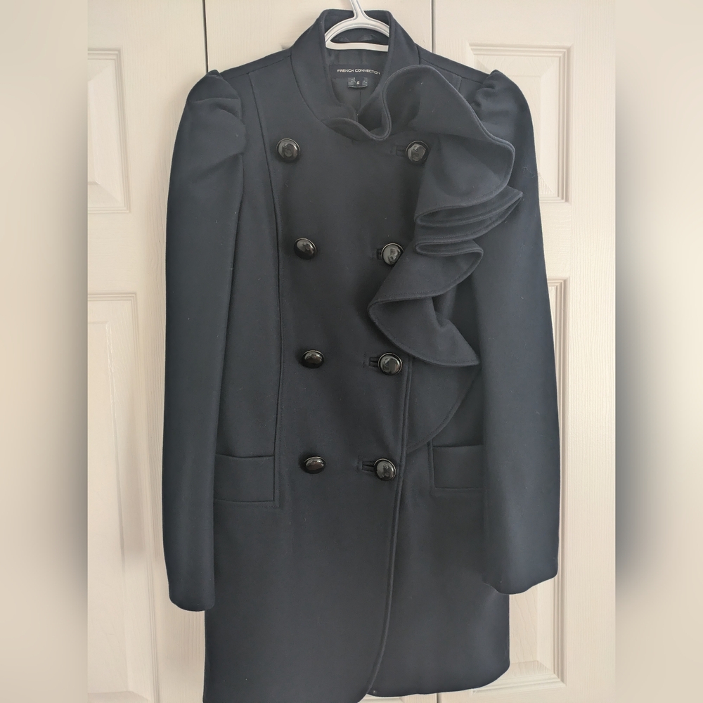 French Connection Ruffle Wool Coat - Picture 8 of 9